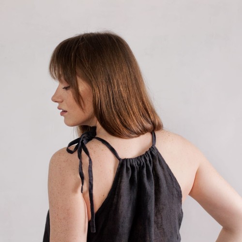 lekka jak mgiełka koszulka z lnianego muślinu - antracyt