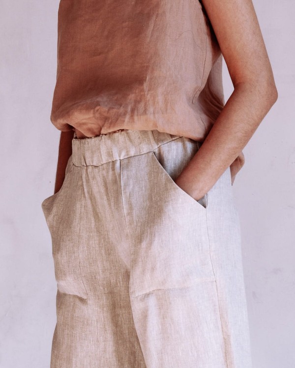 szerokie spodnie - naturalny jasny len