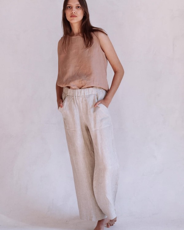 szerokie spodnie - naturalny jasny len