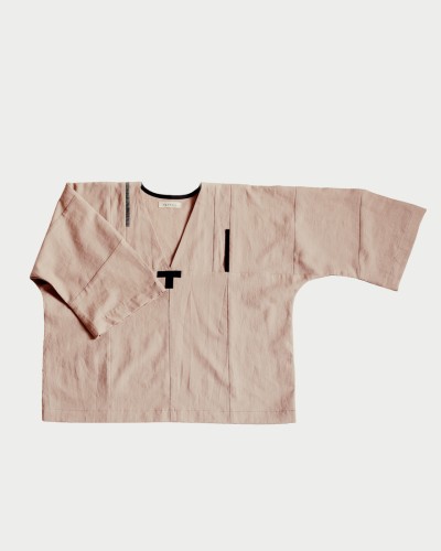 lniana bluzka w stylu japandi NOREN ART -pudrowy róż