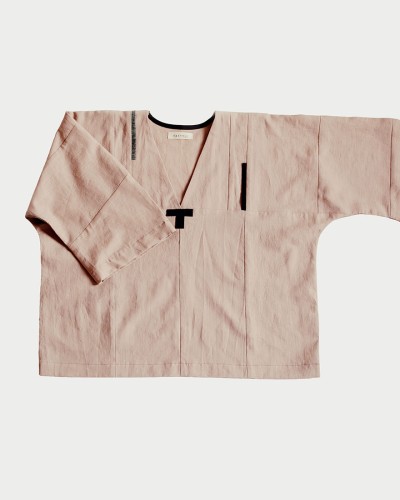 lniana bluzka w stylu japandi NOREN ART -pudrowy róż